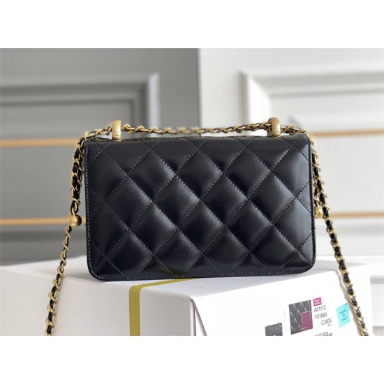 Chanel Classic Flap Bag with Double Gold Ball, Mini 19cm, Black, Gold Hardware, Lambskin Leather, Hass Factory Leather, Dimensions: 12x19x8cm.