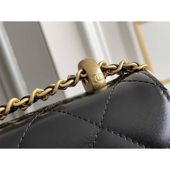 Chanel Classic Flap Bag with Double Gold Ball, Mini 19cm, Black, Gold Hardware, Lambskin Leather, Hass Factory Leather, Dimensions: 12x19x8cm.