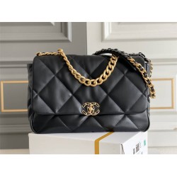 Chanel 2021-2022 Chanel 19 Bag, Large 36, Lambskin Leather, Black, Gold Hardware, Hass Factory Leather, Dimensions: 25x36x11cm.