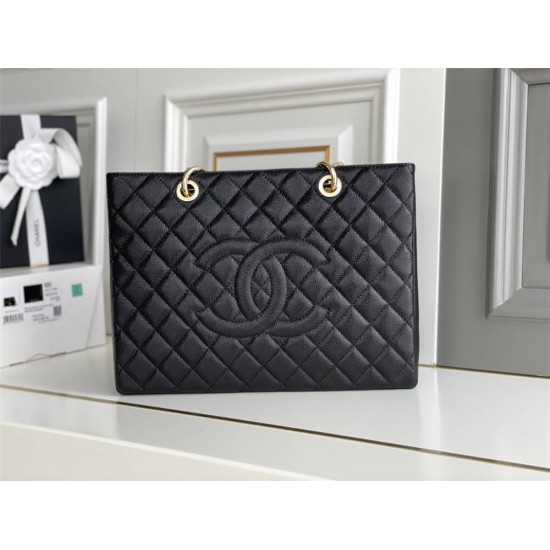 Chanel Grand Shopping Tote (GST) in Black with Gold Hardware, Caviar Leather, Hass Factory Leather, Dimensions: 34x24x12cm.