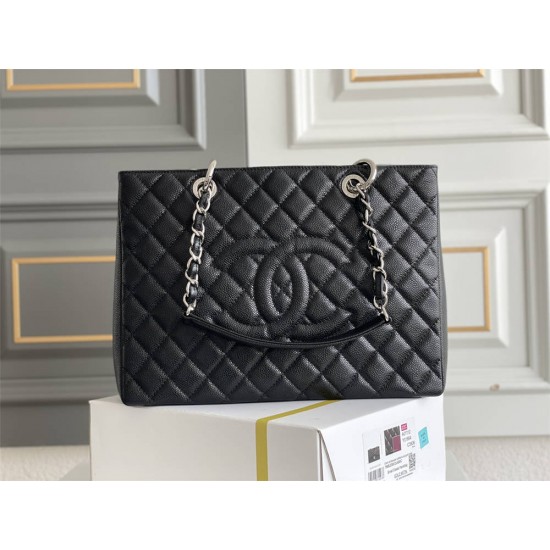 Chanel Grand Shopping Tote (GST) in Black with Silver Hardware, Caviar Leather, Hass Factory Leather, Dimensions: 34x24x12cm.