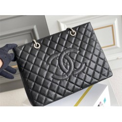 Chanel Grand Shopping Tote (GST) in Black with Silver Hardware, Caviar Leather, Hass Factory Leather, Dimensions: 34x24x12cm.