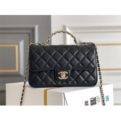 Chanel Classic Flap Bag with Top Handle, adorned with Rhinestones, Large 20, Lambskin Leather, Hass Factory Leather, Dimensions: 13x20x7cm.