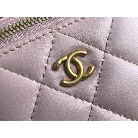 Chanel Vanity Case with Lipstick Holder, Gold Hardware, Gold Ball, Pink with Gold Hardware, Mini 11, Lambskin Leather, Hass Factory Leather, Dimensions: 9x11x7cm.