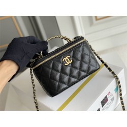 Chanel Vanity Case with Lipstick Holder, Gold Hardware, Gold Ball, Black with Gold Hardware, Mini 11, Long Box, Caviar Leather, Hass Factory Leather, Dimensions: 9x17x7cm.