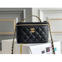 Chanel Vanity Case with Lipstick Holder, Gold Hardware, Gold Ball, Black with Gold Hardware, Mini 11, Long Box, Caviar Leather, Hass Factory Leather, Dimensions: 9x17x7cm.