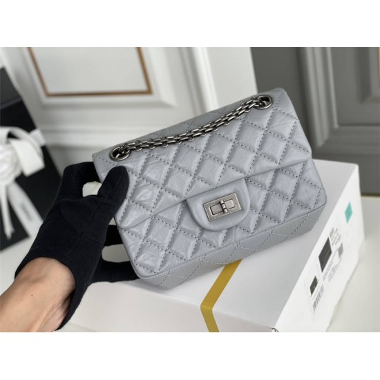 Chanel Classic Flap Bag in 2.55 Puffy Calfskin, Gray with Silver Hardware, Small 20cm.