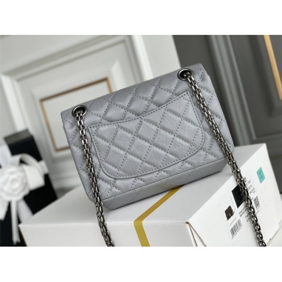 Chanel Classic Flap Bag in 2.55 Puffy Calfskin, Gray with Silver Hardware, Small 20cm.