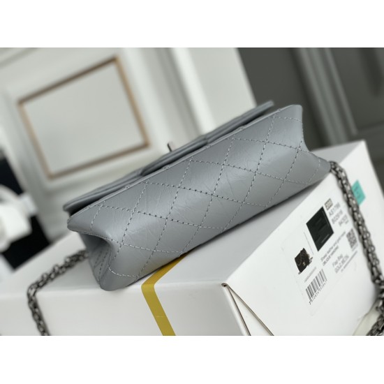 Chanel Classic Flap Bag in 2.55 Puffy Calfskin, Gray with Silver Hardware, Small 20cm.