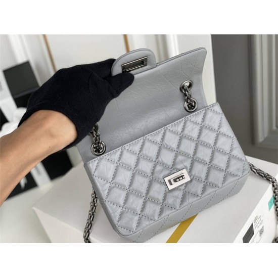 Chanel Classic Flap Bag in 2.55 Puffy Calfskin, Gray with Silver Hardware, Small 20cm.