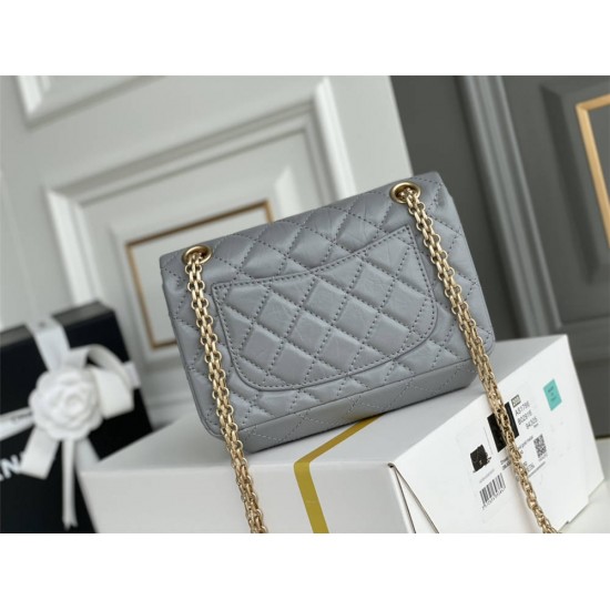 Chanel Classic Flap Bag in 2.55 Puffy Calfskin, Gray with Gold Hardware, Small 20cm.