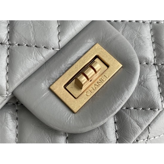 Chanel Classic Flap Bag in 2.55 Puffy Calfskin, Gray with Gold Hardware, Small 20cm.