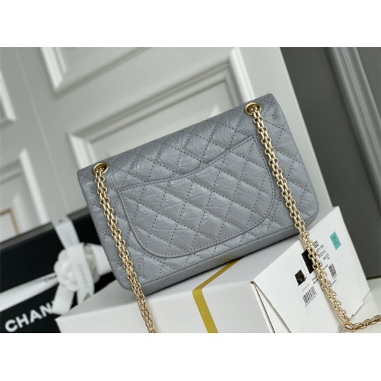 Chanel Classic Flap Bag in 2.55 Puffy Calfskin, Gray with Gold Hardware, Medium 24cm.