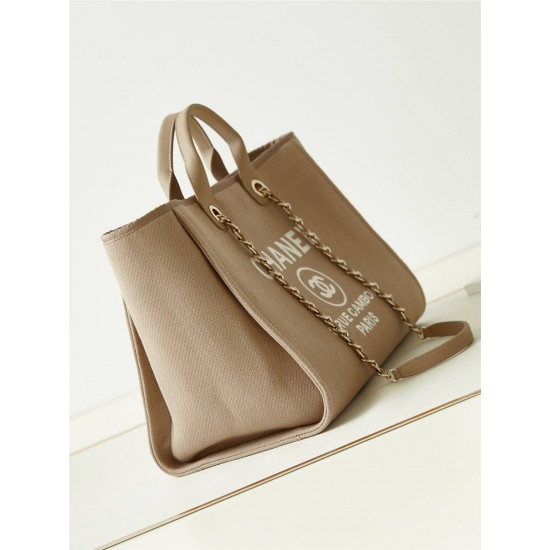 Chanel Beach Bag in Camel Color with White Letters, 38cm.