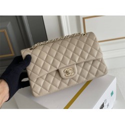 Chanel Classic Flap Bag in Medium 25, Light Apricot, Champagne Gold Hardware, Caviar Leather, Hass Factory Leather, 23x15x6cm.