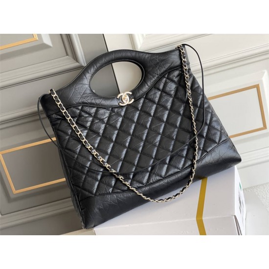 Chanel 23A 31 Bag in Black with Champagne Gold Hardware, Pleated Calfskin Leather, 37x39x8cm.