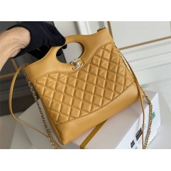 Chanel 23A 31 Bag in Yellow with Champagne Gold Hardware, Pleated Calfskin Leather, 22x23x6cm.