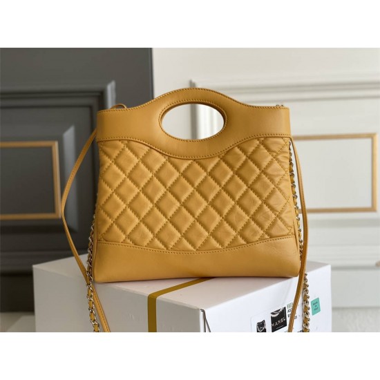 Chanel 23A 31 Bag in Yellow with Champagne Gold Hardware, Pleated Calfskin Leather, 22x23x6cm.