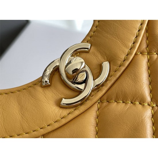 Chanel 23A 31 Bag in Yellow with Champagne Gold Hardware, Pleated Calfskin Leather, 22x23x6cm.