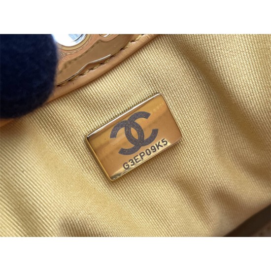 Chanel 23A 31 Bag in Yellow with Champagne Gold Hardware, Pleated Calfskin Leather, 22x23x6cm.