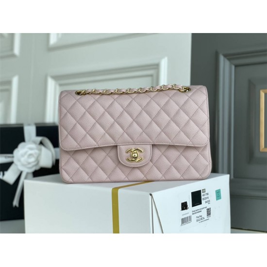 Chanel Classic Flap Bag in Pink with Gold Hardware, Lambskin Leather, Medium 25x16x7cm.