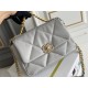 Chanel 19 Bag in Gray with Gold Hardware, Small 26, Lambskin Leather, Hass Factory Leather, 26x16x9cm.