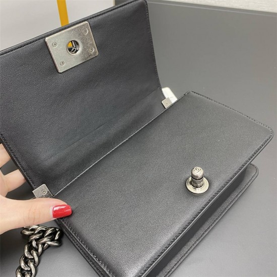 Chanel Le Boy Bag, Small 20, Calfskin Leather, Black with Silver Hardware, 20cm.