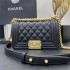 Chanel Le Boy Bag, Small 20, Caviar Leather, Black with Gold Hardware, 20cm.