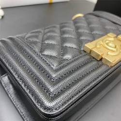 Chanel Le Boy Bag, Small 20, Caviar Leather, Black with Gold Hardware, 20cm.