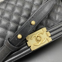 Chanel Le Boy Bag, Medium 25, Caviar Leather, Black with Gold Hardware, 25cm.