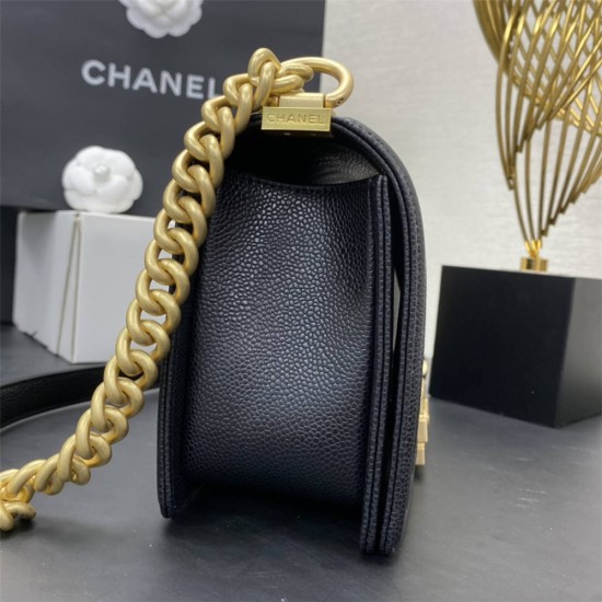 Chanel Le Boy Bag, Medium 25, Caviar Leather, Black with Gold Hardware, 25cm.