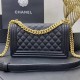 Chanel Le Boy Bag, Medium 25, Caviar Leather, Black with Gold Hardware, 25cm.