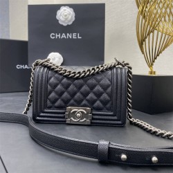 Chanel Le Boy Bag, Small 20, Caviar Leather, Black with Silver Hardware, 20cm.