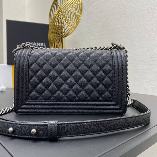 Chanel Le Boy Bag, Medium 25, Caviar Leather, Black with Silver Hardware, 25cm.