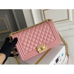 Chanel Le Boy Bag, Medium 25, Caviar Leather, Pink with Gold Hardware, 25cm.