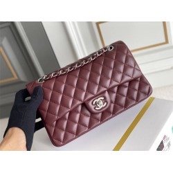 Chanel Classic Flap bag Medium 25 Burgundy Silver Hardware Lambskin Hass Factory leather 25x16x7cm