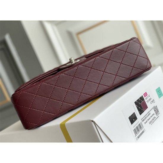 Chanel Classic Flap bag Medium 25 Burgundy Silver Hardware Lambskin Hass Factory leather 25x16x7cm