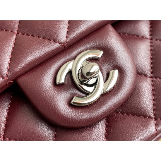 Chanel Classic Flap bag Medium 25 Burgundy Silver Hardware Lambskin Hass Factory leather 25x16x7cm