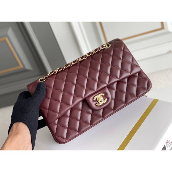 Chanel Classic Flap bag Medium 25 Burgundy Gold Hardware Lambskin Hass Factory leather 25x16x7cm