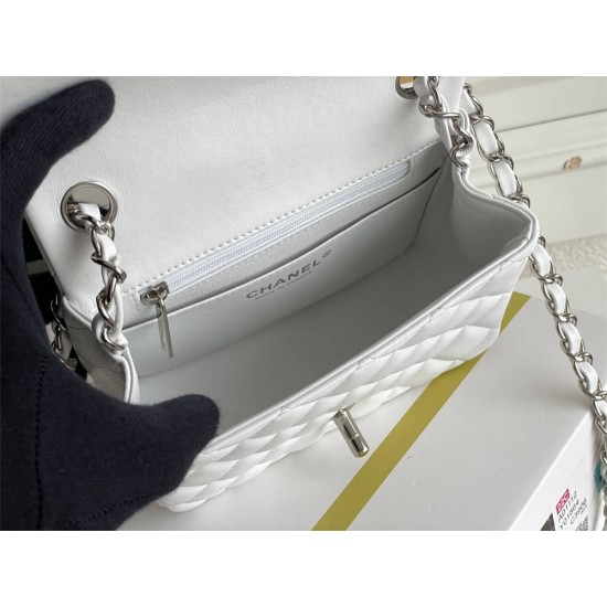 Chanel Classic Flap bag Mini 17 White Silver Hardware Lambskin Hass Factory leather 14x17x8cm