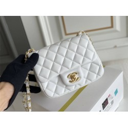 Chanel Classic Flap bag Mini 17 White Gold Hardware Lambskin Hass Factory leather 14x17x8cm