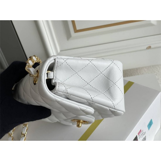 Chanel Classic Flap bag Mini 17 White Gold Hardware Lambskin Hass Factory leather 14x17x8cm