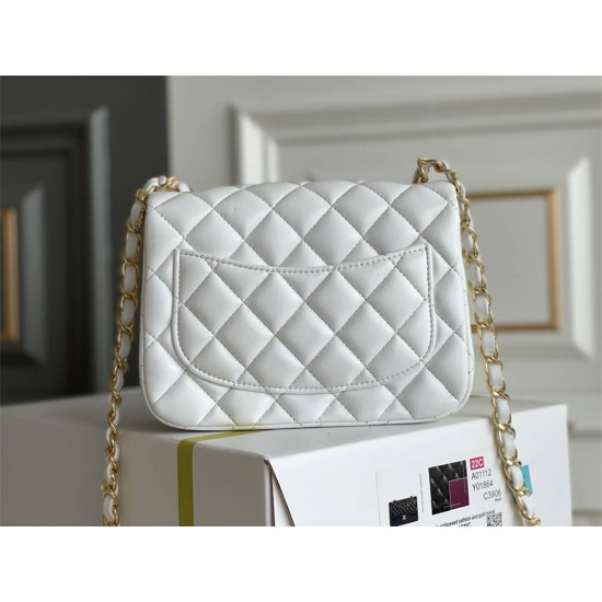 Chanel Classic Flap bag Mini 17 White Gold Hardware Lambskin Hass Factory leather 14x17x8cm