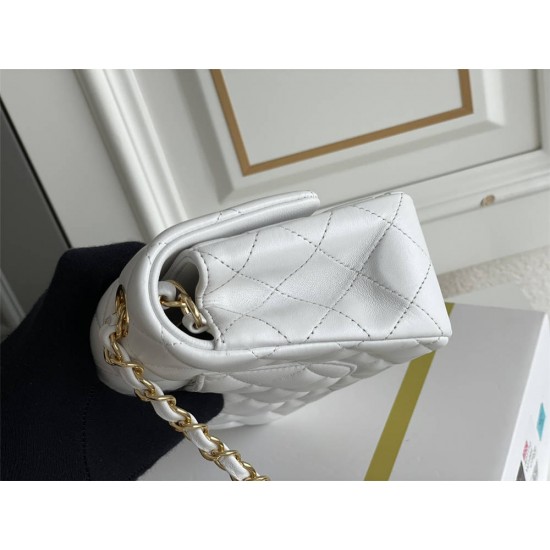 Chanel Classic Flap bag Mini 20 White Gold Hardware Lambskin Hass Factory leather 13x20x6cm