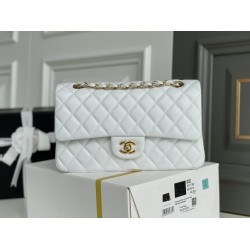 Chanel Classic Flap bag Medium 25 White Gold Hardware Lambskin Hass Factory leather 25x16x7cm