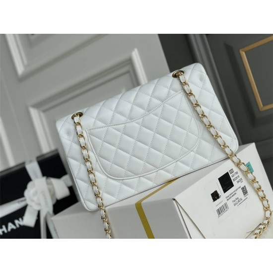 Chanel Classic Flap bag Medium 25 White Gold Hardware Lambskin Hass Factory leather 25x16x7cm