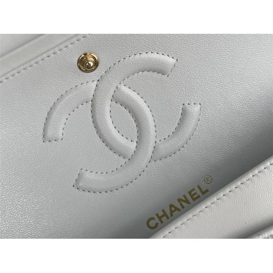 Chanel Classic Flap bag Medium 25 White Gold Hardware Lambskin Hass Factory leather 25x16x7cm