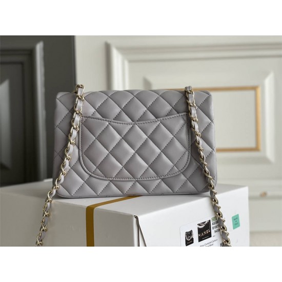 Chanel Classic Flap bag Mini 20 Grey Champagne Gold Hardware Lambskin Hass Factory leather 13x20x6cm