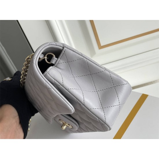 Chanel Classic Flap bag Mini 20 Grey Champagne Gold Hardware Lambskin Hass Factory leather 13x20x6cm