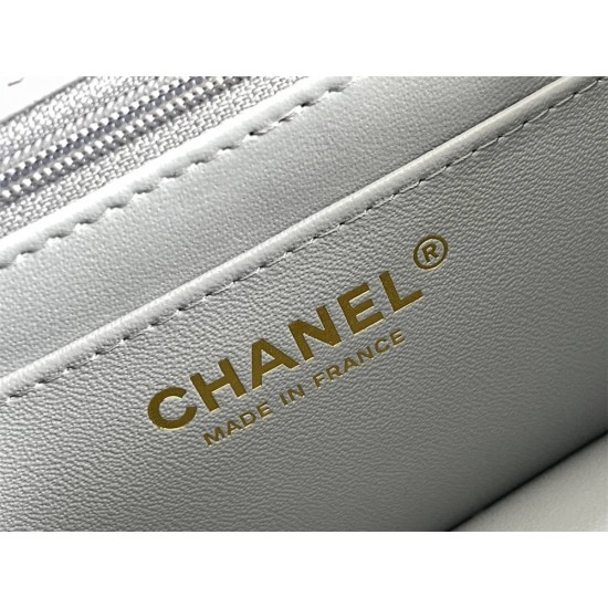 Chanel Classic Flap bag Mini 20 Grey Champagne Gold Hardware Lambskin Hass Factory leather 13x20x6cm